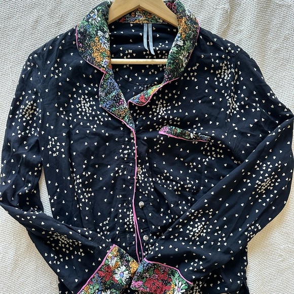 Anthropologie Other - Anthropologie Boho Floral Trim Black Pajama Top
